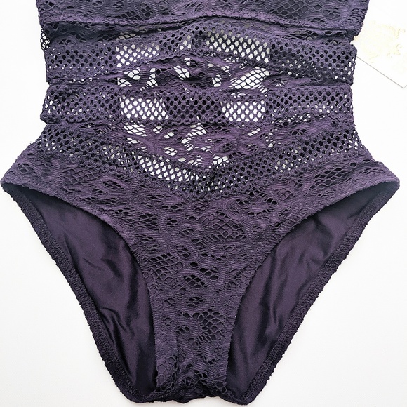Becca Captured Purple Crochet One Piece Swimsuit - Picture 5 of 8